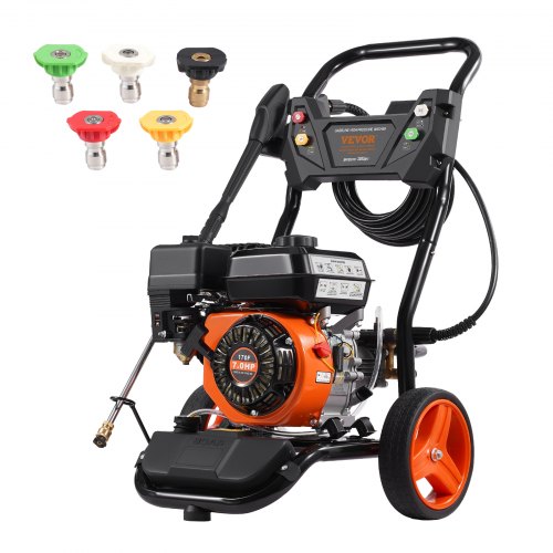 VEVOR Benzin-Hochdruckreiniger, 3950 PSI 10 L/min, 2,6 GPM Terrassenreinger mit Kupferpumpe, Hochdruckpistole & Verlängerungsstab, 5-Düsen-Set, für Autos, Zäune, Häuser, Einfahrten, Terrassen