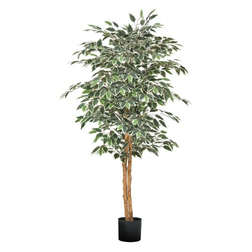 VEVOR Künstlicher Ficusbaum, 1524 mm, mit schwarzem Topf, Kunst-Ficuspflanze mit natürlichem Holzstamm & realistischen grünen Blättern, Seidenbaum für Innenbereich, für Zuhause, Büro, Wohnzimmer