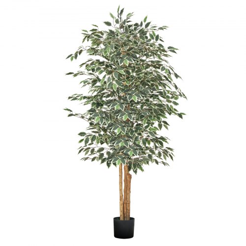 VEVOR Künstlicher Ficusbaum, 1,8 m, mit schwarzem Topf, Kunst-Ficuspflanze mit natürlichem Holzstamm & realistischen grünen Blättern, Seidenbaum für Innenbereich, für Zuhause, Büro, Wohnzimmer