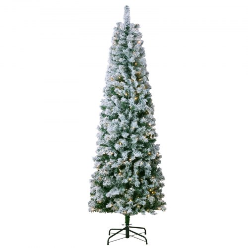 

VEVOR Weihnachtsbaum, 0,53 x 1,98 m, beflockter Christbaum, Naturgetreuer Tannenbaum mit 250 weißen LED-Lichtern, 814 Zweigspitzen, Metallsockel für die Dekoration zu Hause, Partys & im Büro