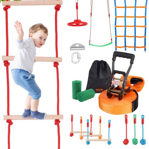 

VEVOR Ninja Slackline Hindernisse Set 15,24 m Slacklines, 226,8 kg Tragkraft Ninja Hinderniskurs, Outdoor-Spielset-Ausrüstung, Hinterhofspielzeug-Trainingsausrüstungsset mit 10 Hindernissen