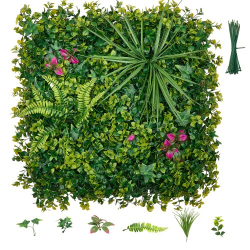 VEVOR Künstliche Hecke 50x50 cm 12-tlg. Set, Pflanzenwand im 3D-Paneelstil, PE-Sichtschutz, Sichtschutzzaun, Heckenzaun, Kunstpflanzen Balkonverkleidung für Hochzeiten, Außengärten, Hinterhöfe