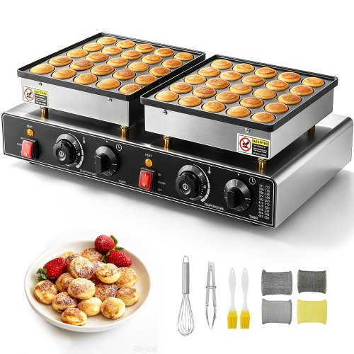 VEVOR 50-tlg. Mini-Pfannkuchen-Maker, Dorayaki-Bäcker aus antihaftbeschichtetem Edelstahl, 1800 W kommerzielle elektrische Poffertjes-Grillpfanne, duale Temperatur- und Zeitregelung, für Restaurant
