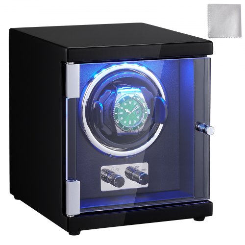 

VEVOR Uhrenbeweger, Automatik-Uhrenbeweger, Watch Winder, Uhrenbeweger für Automatikuhren, Automatischer Uhrenbeweger mit Platz für 1 Uhr, LED Beleuchtung, 150–207 mm Einstellbare Riemenlänge