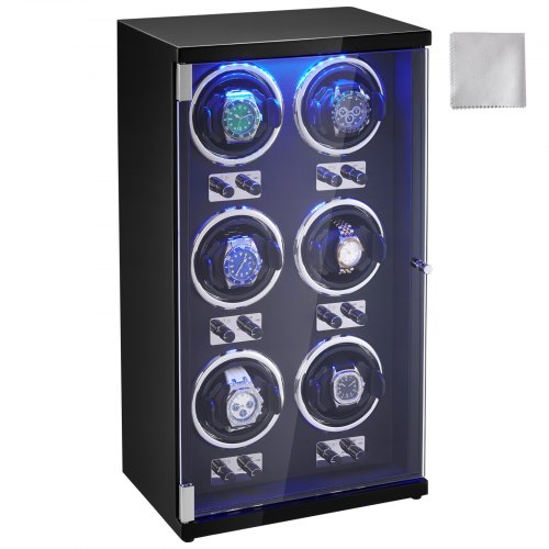 

VEVOR Uhrenbeweger, Automatik-Uhrenbeweger, Watch Winder, Uhrenbeweger für Automatikuhren, Automatischer Uhrenbeweger mit Platz für 6 Uhren, LED Beleuchtung, 150–207 mm Einstellbare Riemenlänge