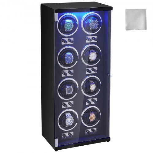 

VEVOR Uhrenbeweger, Automatik-Uhrenbeweger, Watch Winder, Uhrenbeweger für Automatikuhren, Automatischer Uhrenbeweger mit Platz für 8 Uhren, LED Beleuchtung, 150–207 mm Einstellbar Riemenlänge