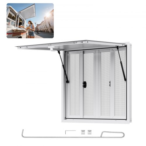 

VEVOR Imbissfenster (915 x 915 mm Einbaumaß) mit Aluminiumrahmen, Imbissanhänger-Servierfenster mit 85°-Öffnungswinkel & 4 Schiebefenstern, Konzessionsfenster für Konzessionsstände Imbisswagen