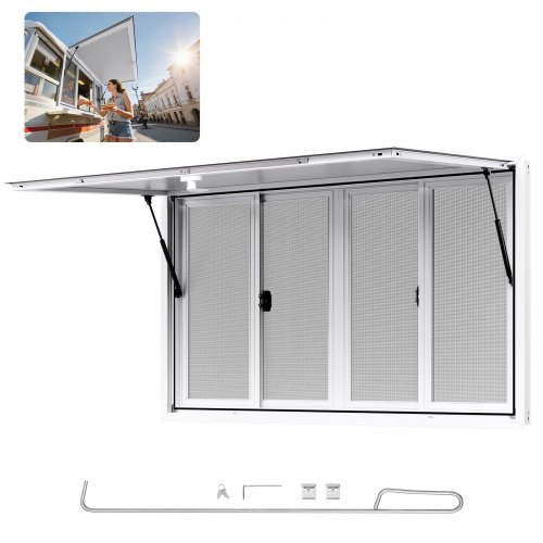 VEVOR Imbissfenster (1524 x 915 mm Einbaumaß) mit Aluminiumrahmen, Imbissanhänger-Servierfenster mit 85°-Öffnungswinkel & 4 Schiebefenstern, Konzessionsfenster für Konzessionsstände Imbisswagen