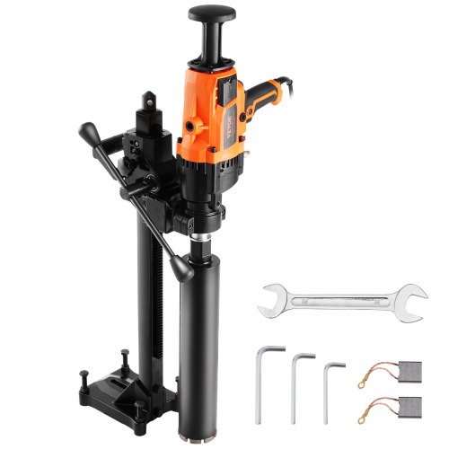 VEVOR Kernbohrmaschine Diamantkernbohrmaschine 2-18 cm Bohrdurchmesser, handgeführtes Diamant-Kernbohrgerät mit Ständer und Kernbohrer, 2600 W Beton-Kernbohrer Nass- und Trockenanwendung, für Beton
