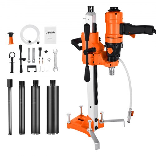 VEVOR Diamantkernbohrmaschine Kernbohrgerät, 202 mm max. Bohrdurchmesser, 2 in 1 Diamantbohrer 1500 W mit 4 Bohrern & einstellbarer Drehzahlen (1000 / 2500 U/min) für Beton Ziegel Stein