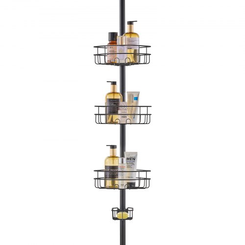 VEVOR Spannstange für Eckduschablage 991-3175 mm hoch, multifunktionale Spannstange für die Dusche mit starker & tragfähiger Ablage Spannstange für Badezimmer Waschräume Schwarz 3 Schichten