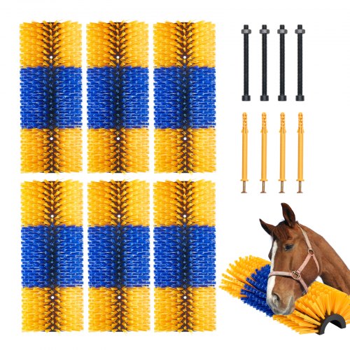 

VEVOR Kratzbürste, 6er-Set Viehbürste mit 12 Schrauben, 51 x 19 x 10 cm Scheuerbürste, zur Linderung von Juckreiz & zur Reinigung, Fellpflege & Kratzbaumbürste für Pferde, Schweine & Rinder