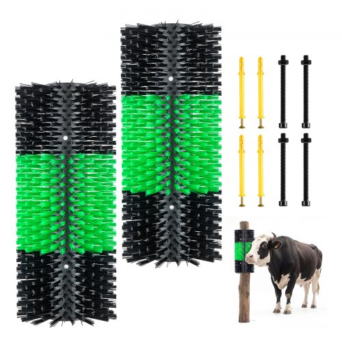 

VEVOR Kratzbürste 43x19 cm, Viehbürste 2 Stk. inkl. 8 Schrauben, Rinderkratzer zur Linderung von Rückenjucken, Massage-& Pflege-Kratzwerkzeug für Pferde, Rinder, Schafe & Schweine, Grün & Schwarz