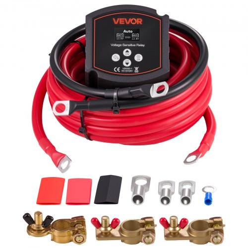 VEVOR Doppelbatterie Trennrelais Kit, 12 V 300 A 6 m 33.6 mm² (2 AWG), VSR-spannungsempfindliches Relais mit Voltmeter, LCD-Bildschirm, Batterie-Trennschalter, kompatibel mit Lithium-Batterien, für UTV, ATV