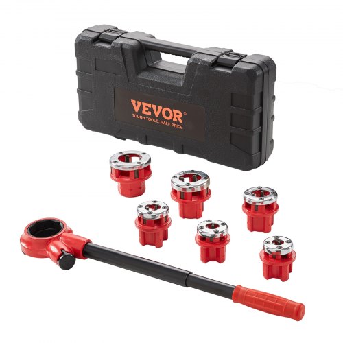 VEVOR 6-tlg. Set Gewindeschneidkluppe Rohrgewindeschneidsatz Kluppe Gewindeschneider 0,64cm NPT – 1-0,64cm NPT im Koffer 9SICR-Schneidkopf Ideal für Baugewerbe Sanitärindustrie usw.