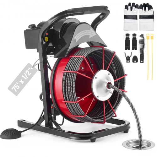 VEVOR Rohrreinigungsmaschine mit Manuellem Vorschub, 23m x 13mm Rohrreinigungsspirale aus Kohlenstoffstahl, Abflussreiniger für 50-150 mm Rohre, Rohrreinigungsgerät für Abflüsse Toilette Waschbecken
