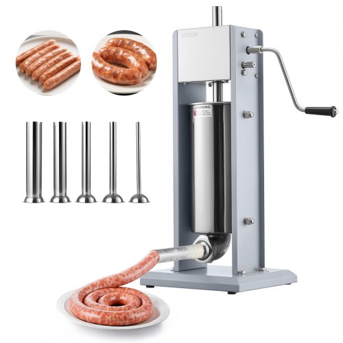 

VEVOR Manueller Wurstfüller 5 L, Vertikale Wurstfüllmaschine mit zwei Geschwindigkeiten (Schnell/Langsam) & 5 Füllrohren & Griff, Fleischfüller aus Edelstahl für Gewerblichen & Privaten Gebrauch