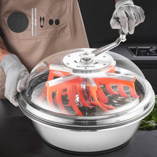 VEVOR Bowl Harvester, 42 cm handmatige toppentrimmer met roestvrijstalen messen, nat- en droog hydrocultuur snijmachine, roterende spincut voor planten, bladeren, toppen, bloemen
