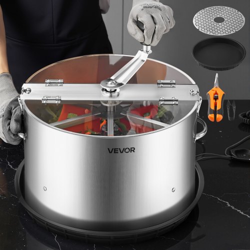 VEVOR Erntemaschine, 40,6 cm Blattschneider, Knospenschneider mit Edelstahlklingen, Nass- & Trocken-Hydrokultur-Schneidemaschine mit Tablett, Blattschüssel Trimmer für Pflanzenknospen & Blumen