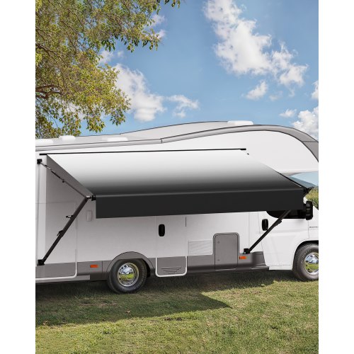 

VEVOR Wohnwagen Markise universelle einziehbar RV Markisen (487,7 cm) wasserdichter Sonnenschutz mit Aluminiumlegierungsrahmen, Außenmarkise mit schwarzem Ständer & schwarzen Stoffen mit Farbverlauf