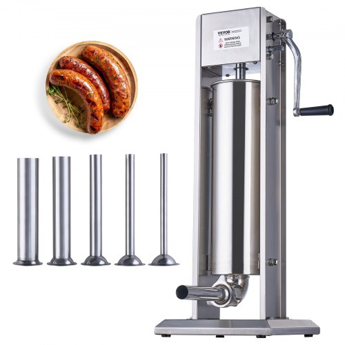 

VEVOR Manueller Wurstfüller, 7 l / 15 Pfund vertikale Wurstmaschine, Fleischfüller mit zwei Geschwindigkeiten, aus lebensmittelechtem 304 Edelstahl, inkl. 5 Füllrohren, für Zuhause, Küche, Restaurant, Gewerbe