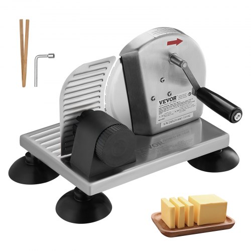

VEVOR Manueller Brotschneider, Käse-/Butterschneidemaschine mit einstellbarer Dicke von 0 - 6 Zoll, mikrogezahnte Klinge aus Edelstahl, kommerzieller Käseschneider aus Aluminiumlegierung für Küche, Restaurant, Bäckerei, Party