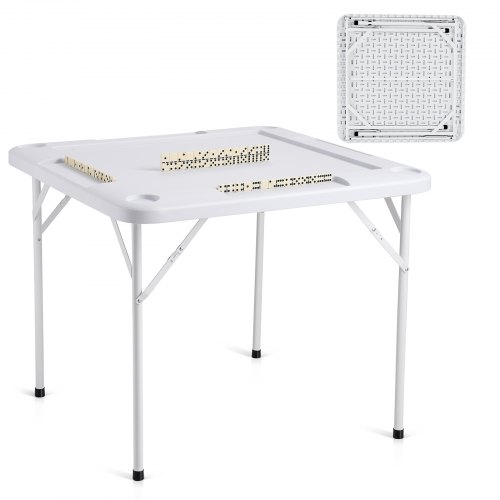 

VEVOR Mahjong-Tisch, Domino-Tisch, Zusammenklappbarer Kartentisch für 4 Spieler mit 4 Getränkehaltern & 4 Chip-Fächern, Tragbarer Domino-Spieltisch mit 1 Satz Dominosteine ​​für Mahjong-Poker-Puzzles