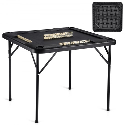 VEVOR Mahjong-Tisch, Zusammenklappbarer Kartentisch für 4 Spieler mit 4 Getränkehaltern & 4 Chip-Fächern, Tragbarer Domino-Spieltisch mit 1 Satz Dominosteine für Mahjong Poke Puzzles