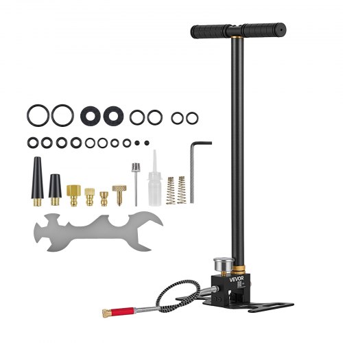 VEVOR PCP-Handpumpe 3-stufig, Hochdruckpumpe bis 41,37 MPa, Standpumpe mit Öl-Wasser-Filter, Manometer und Edelstahlgehäuse, für Luftgewehre, Paintball, Reifenbefüllung und Schlauchboote Schwarz