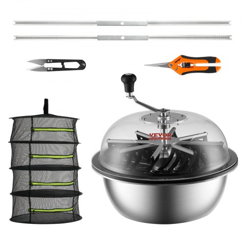 VEVOR 482,6 mm Erntemaschine Manuell Trimmer Blattschüssel-Trimmer mit Netztasche und 3 Arten von Edelstahl-Klingen zum Schneiden von nasse/trockene Pflanzen Tumble Cutter Bowl Erntemaschine Grow
