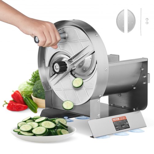 VEVOR Manueller Gemüse- und Obstschneider, 0-12 mm Dicke, Einstellbare Schneidemaschine, Lebensmittelschneider aus Edelstahl mit 2 Ersatzklingen, für Kartoffeln, Gurken, Zitronen, Tomaten