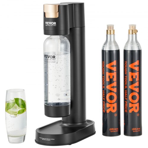 

VEVOR Sprudelwassergerät Wassersprudler Soda Maker, Sprudelwasser-Starter-Set mit BPA-freier 1 L PET-Flasche, 2 Stk. CO2-Flaschen, kompatibel mit Einschraubbaren 60 L CO2-Flaschen Schwarz (CO2 frei)