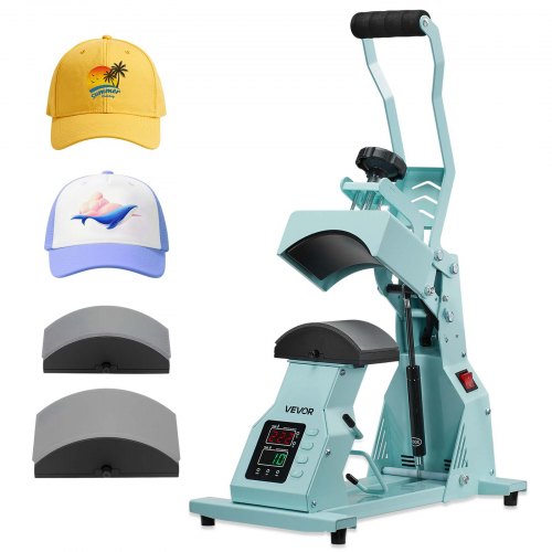 VEVOR Hutpresse mit 2 austauschbaren Platten (16 x 6,5 cm / 16 x 8 cm), Hut-Hitzepresse mit präziser Temperatur- und Zeitregelung, Mützenpresse Heat Press für Kappen Stirnbänder Gesichtsmasken