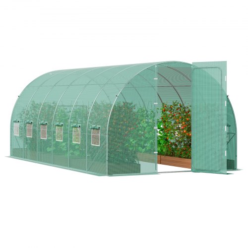 

VEVOR begehbares Tunnel-Gewächshaus, 6,8 x 2,3 x 2,3 m, Foliengewächshaus-Tunnel, Pflanzen-Gewächshaus mit verzinktem Stahlrahmen, grüner PE-Abdeckung, Schwingtür und 12 Rollfenstern für den Außenbereich