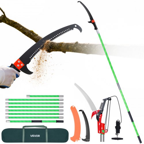 VEVOR takkenzaag met telescopische steel, verstelbaar van 215,3-809,3 cm, scherp zaagblad van 65Mn staal, lichtgewicht glasvezelstok, telescopische boomzaag voor het snoeien van hoge takken, (incl. boomschaar)