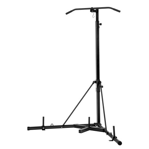 VEVOR 2 in 1 Boxsackständer Trainingsgerät Sandsackgestell aus Stahl, höhenverstellbare Boxsackhalterung mit Klimmzugstang (65 kg belastbar), freistehendes Fitnessgerät für Fitness-Studio Schwarz