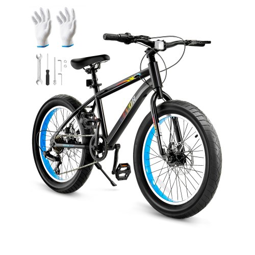 VEVOR Mountainbike MTB-Fahrrad (50,8 cm) mit 7 Gängen, Komfortsattel, Doppelscheibenbremsen, Rahmen aus Kohlenstoffstahl, Sportfahrrad Fahrrad mit dicken Reifen für Trail-Schnee