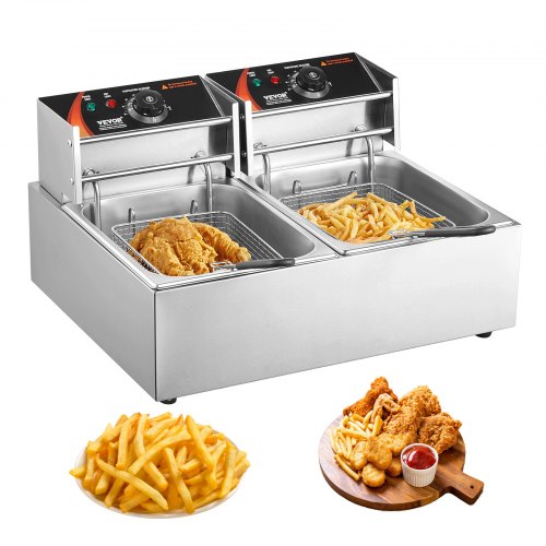 VEVOR Kommerzielle elektrische Fritteuse, 12 L große elektrische Fritteuse für die Arbeitsplatte mit herausnehmbarem Doppelkorb, 5000 W Doppelfritteuse aus Edelstahl für Küche, Restaurant