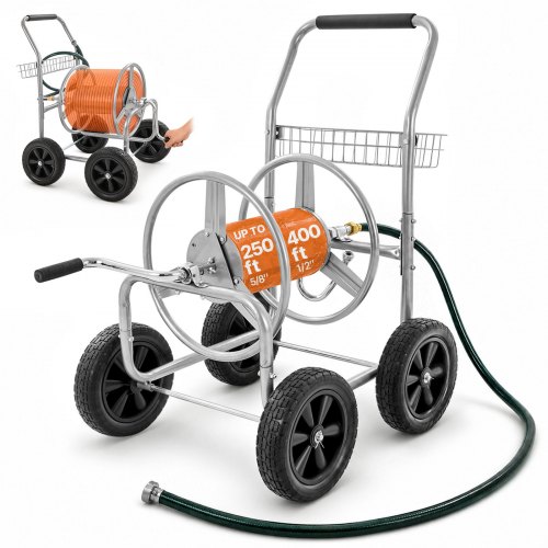 VEVOR Slangenwagen, 7620/12191 cm hogedruk tuinslangenwagen, mobiele slanghaspel met vier wielen, handgreep en netmand, slanghaspel voor tuinirrigatie, autowasstraat, 855 x 550 x 890 mm