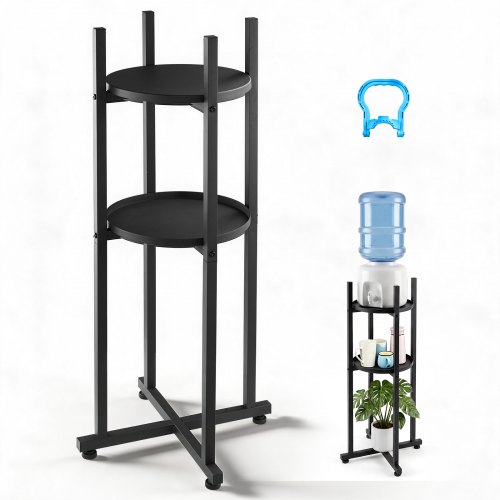 VEVOR Wasserkrughalter, 2-Stufig, für 1 Flasche, Wasserkrugregal mit Abnehmbarer Ablagefläche, Wasserspenderregal, Wasserflaschenregal Wasserbehälterregal, für Küche, Büro, Wohnzimmer, Schwarz