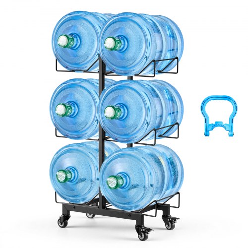 VEVOR Wasserflaschenhalter, 3-Stufig, Doppelreihen, für 6 Flaschen, Wasserkrugregal mit Rollen, Wasserspenderregal, Wasserflaschenregal Wasserbehälterregal für Küche, Büro & Wohnzimme
