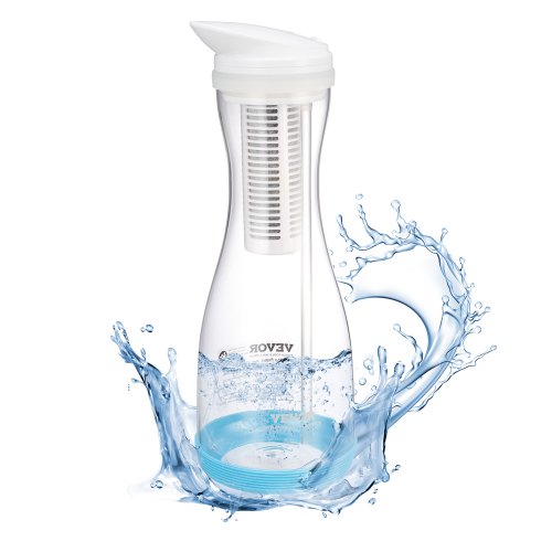 VEVOR Wasserfilter Kanne Wasserfilterkrug 6 Tassen Wasserfilterspender aus Glas, kühlschrankfreundliches Wasserfiltersystem, kein BPA, hält 3 Monate / 800 L, reduziert Chlor Rost Gerüche PFOA/PFOS