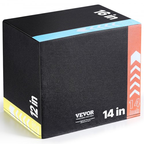 VEVOR 3-in-1-Plyometrische Sprungbox 16/14/12-Zoll-Baumwoll-Plyobox, 100 kg Gewichtstragfähigkeit, Rutschfeste Fitnessübungs-Step-Up-Box für Heimtraining, Sprungkrafttraining Schwarz Einstellbare Höhe
