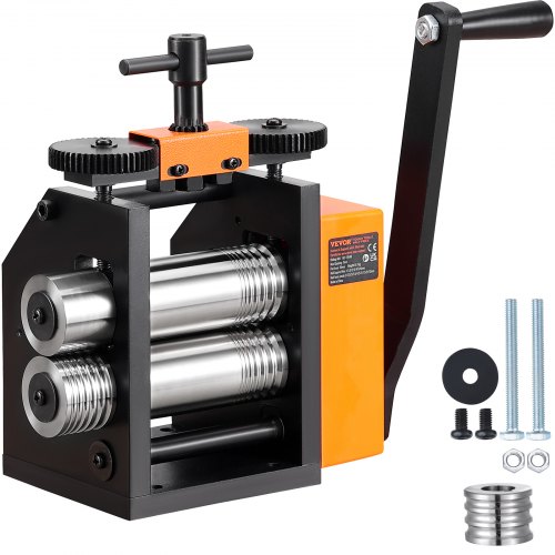 VEVOR 3 in 1 Handwalzwerk Maschine 75mm Kombinationswalzwerk, Manueller Walzwerk Schmuckwalzwerk Einstellbare Dicke von 0,03 bis 6,5mm, Handwalzwerk Maschine für Platin / K-Gold / Messing