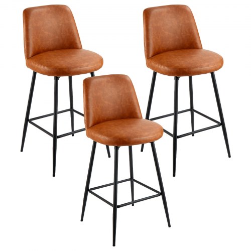 VEVOR Barhocker Thekenhocker 3 Stk. (98 cm hoch) Küchenstuhl aus PU-Leder mit Rückenlehne & Metallrahmen, Bistrostuhl (136,1 kg belastbar) Küche Esszimmer Bar Kücheninsel, Barstuhl Braun