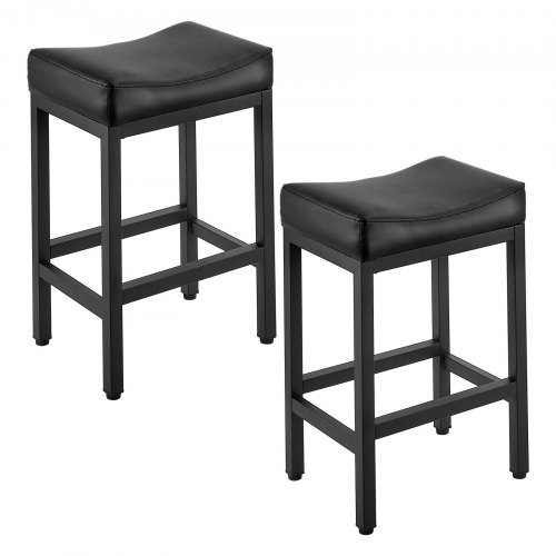 

VEVOR Barhocker Thekenhocker aus PU-Leder 2 Stk. Bistrohocker (645 mm hoch) mit Polsternsitz & Metallbeinen, Küchenhocker (136,1 kg belastbar) für Esszimmer Bar Bankschalter Café Bistro, Schwarz