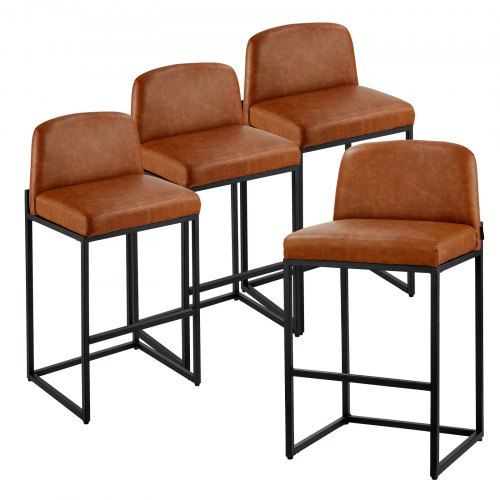 VEVOR Barhocker Thekenhocker 4 Stk. (925 mm hoch) Küchenstuhl aus PU-Leder mit Rückenlehne & Metallrahmen, Bistrostuhl (149,7 kg belastbar) Küche Esszimmer Bar Kücheninsel Barstuhl Braun