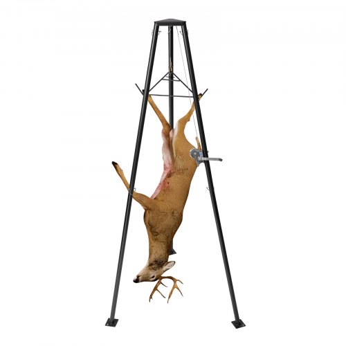 VEVOR Game Hoist, 227 kg Tragkraft, Jagd-Wildhebezeug mit Seilwinde und Gambrel, Wildaufhänger, Jagdspiel Zubehör zur Enthäutung und Reinigung von Jagdwild, 1300 x 1100 x 2750 mm, Schwarz