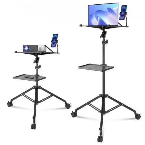 

VEVOR Projektorständer mit Rädern Laptopständer-Stativ, höhenverstellbar von 795 bis 1710 mm, Projektor-Stativständer mit 2 Ablagen & Schwanenhals-Telefonhalterung, im Freien/Büro/Studio, zu Hause