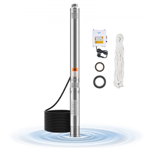 VEVOR Tiefbrunnenpumpe, 910 W Eingangsleistung, 100 L/min Durchfluss, 53 m Förderhöhe, mit 20 m Kabel, externer Steuerkasten, Edelstahl-Wasserpumpe, für industrielle Bewässerung und Heimgebrauch, IP68